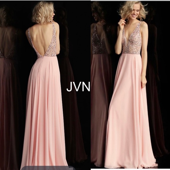 Jovani Dresses & Skirts - NEW JOVANI JVN60467 embellished V neckline A line chiffon maxi gown dress pink 0